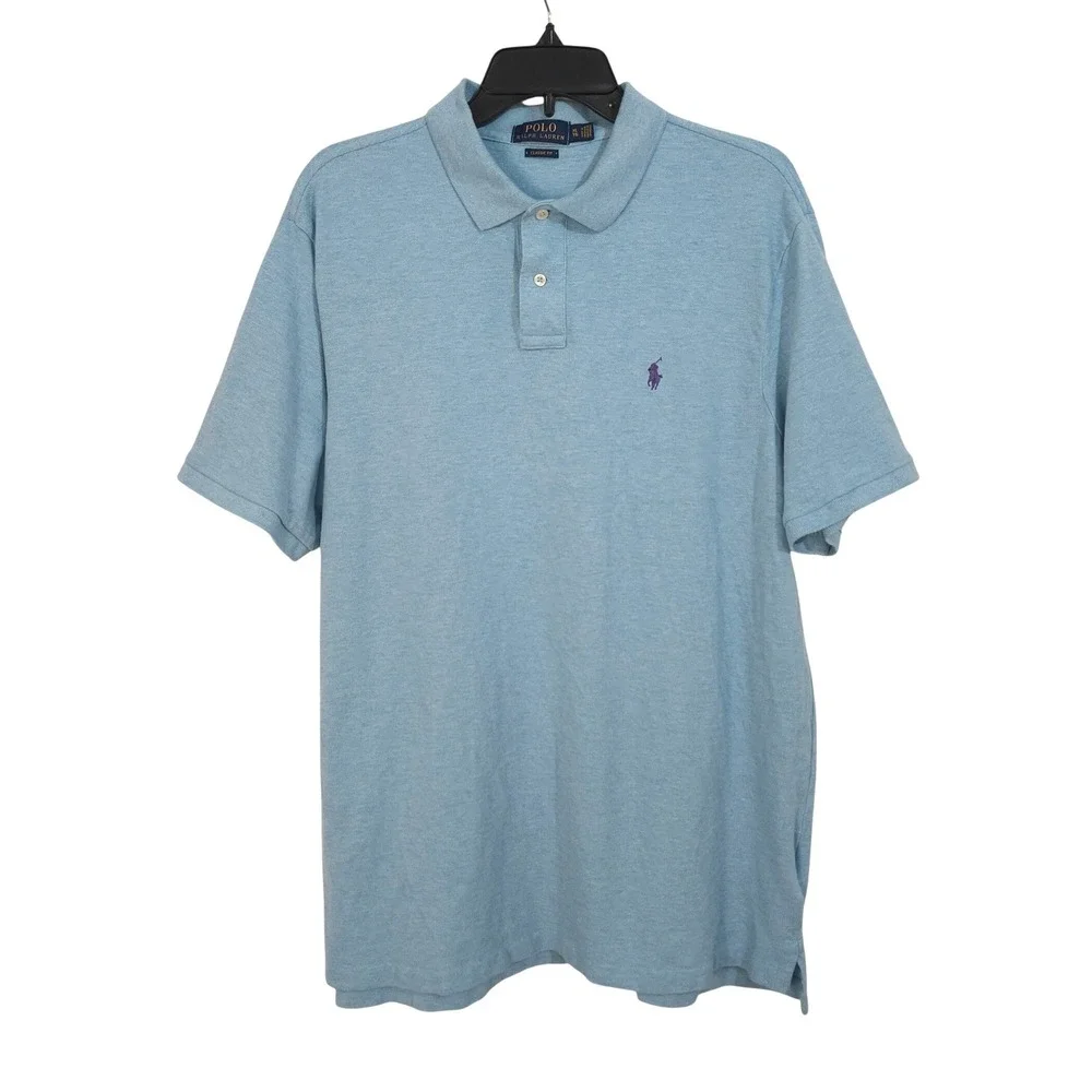 Polo Ralph Lauren Short Sleeve Polo Shirt XL Classic Fit Light Blue  Purple Pony